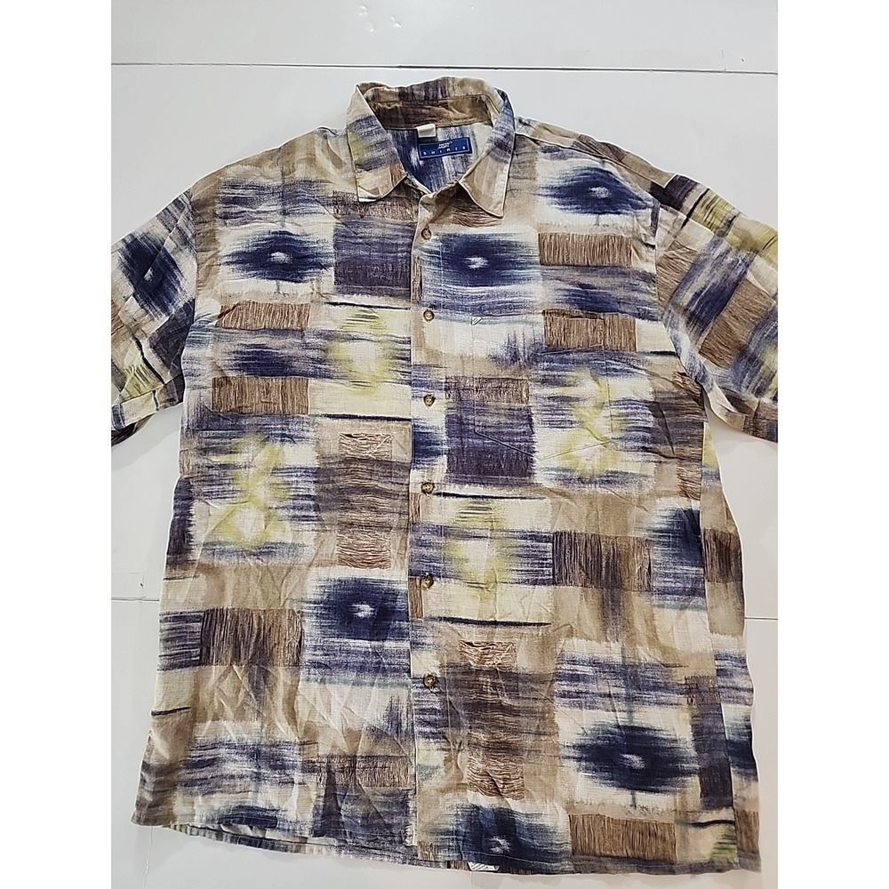 Vintage 90s NEW MAN Shirt Made in France Abstract Geometric Rayon Linen L